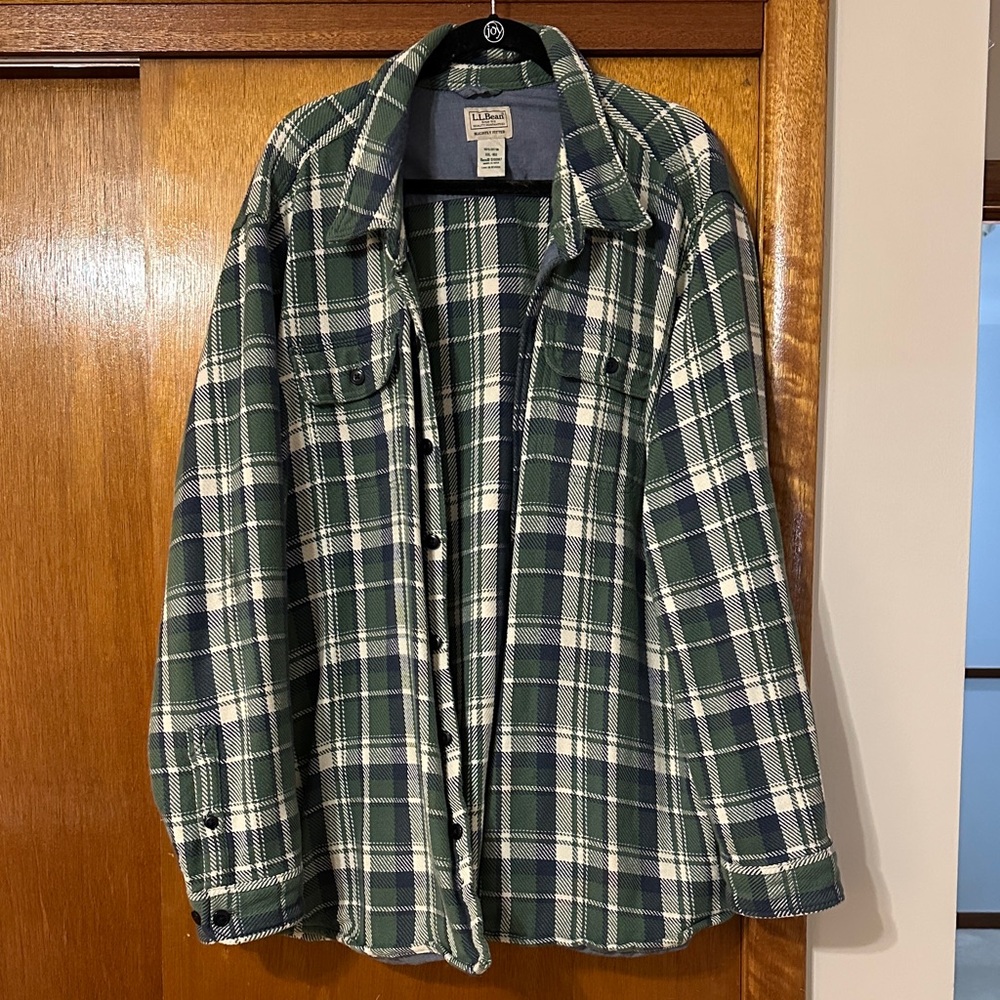 L.L. Bean Forest Green and Cream Checkered Shirt Jacket